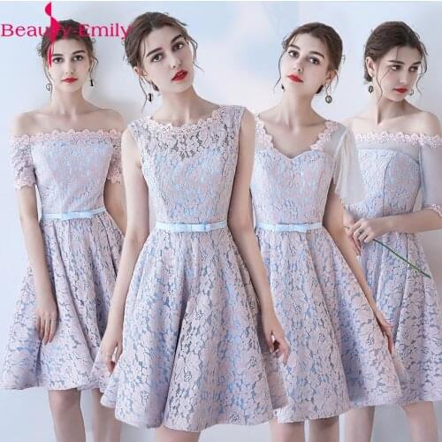 Beauty-Emily Lace Short Bridesmaid Dresses 2019 Vestidos Para Festa Sleeveless Knee-Length Lace up Wedding Party Girl Prom Dress