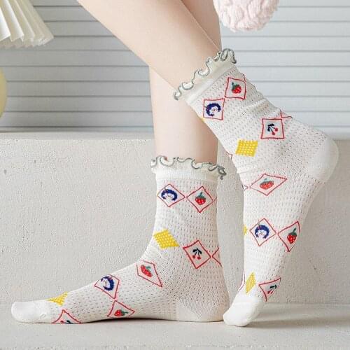Summer Ultra-thin Hollow Out Cartoon Designer Socks Women Crew Breathable Ankle Sock 5pairs Cute Funny Kawaii Socks