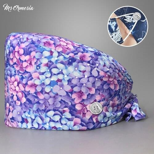 Medical hat Cotton Printing Surgical Unisex Adjustable Nurse Cap Buckle Elastic Beauty Hats nurse cap Fashion doctor hat 2021