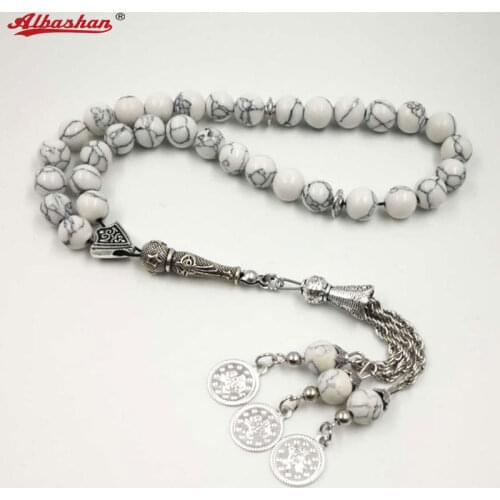 Popular Tasbih 33 White Fayrouz stone Turquois tasbeeh Islamic prayer beads Muslim rosary