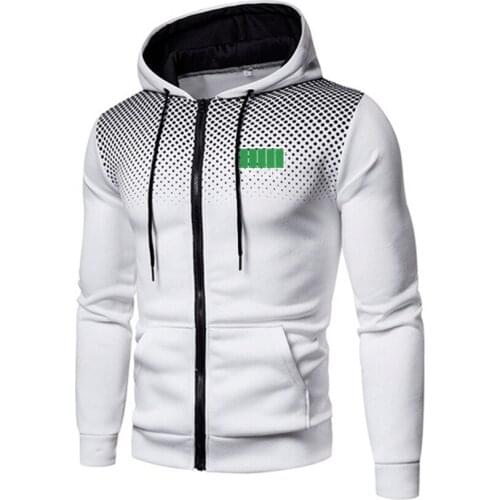 Europe and the United States autumn and winter mens zipper leisure sweatshirt battery print young mens sports sweatshirt hoodi