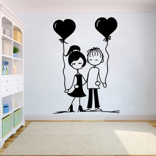 Cartoon lovers Wall Sticker for kids rooms decoration decal Vinyl Love balloon Wall Sticker Romantic Bedroom home decor HY621