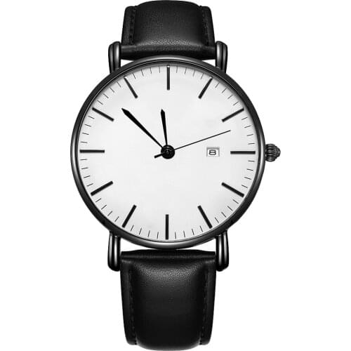 2020 New Simple Business Men Minimalist Calendar Round Dial Faux Leather Band Quartz Wrist Watch Mens and womens fashion quar