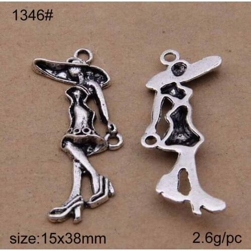Newest 25 Pieces/Lot 15x38mm Antique Silver Plated Alloy Lady Charm For Jewelry Making