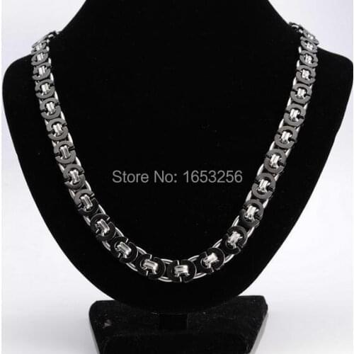 New Hot! Black 2-Tone Stainless Steel Flat Byzantine Chain Link Necklace Boys Mens Jewelry 8mm 24