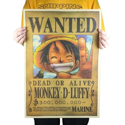1PC One Piece Luffy Poster Stickers Figure Bounty Poster Art Wall Stickers Anime Straw Hat Pirates Wanted Poster Wall Decor