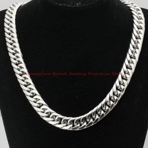 7"-40" Charming Mens Stainless Steel 19mm Silver color Polished Cuban Curb Chain Necklaces Fashion Jewelry