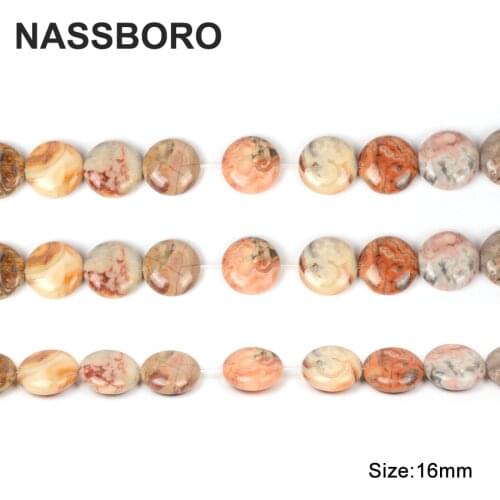 Wholesale Natural 16MM Flat Round Crazy Agates Loose Beads For Jewelry Making Diy Bracelet Necklace Earings Handmade NASSBORO