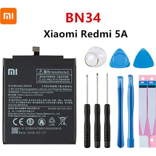 Xiao mi 100% Orginal BN34 3000mAh Battery For Xiaomi Redmi 5A 5.0" BN34 High Quality Phone Replacement Batteries +Tools