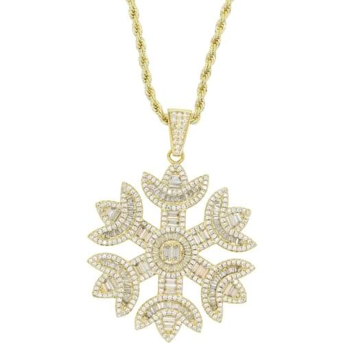 Wholesale New arrived iced out bling sparking 5a cubic zirconia snowflake pendant necklace Hip hop men rope chain choker jewelry