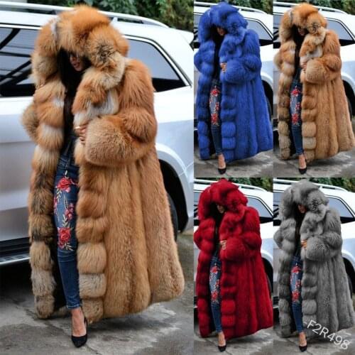 Europe and the United States 2021 winter long imitation fur womens coat loose fashion warm thickening hooded coat