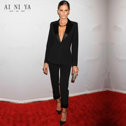 Jacket+Pants Womens Business Suit Black Slim Female Office Uniform Blazer Ladies Formal Trouser Suit 2 Piece Set Single Breasted