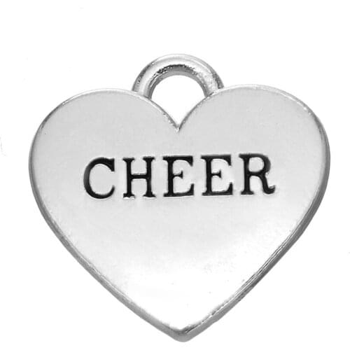 50pcs heart silver plated CHEER charms