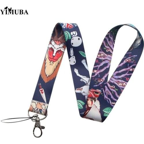 Mononoke Hime Lanyards Key Chain Cartoon Print Ribbon Straps Key Holder for ID Card Gym Pass Princess Mononoke Keyring Kids Gift