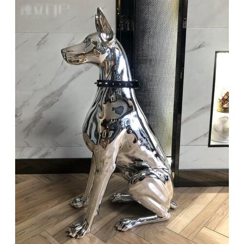 78cm Luxury plating doberman Statue Home Decor Living Room Sculpture Large Resin Ornament Crafts Abstract Animal Figurine