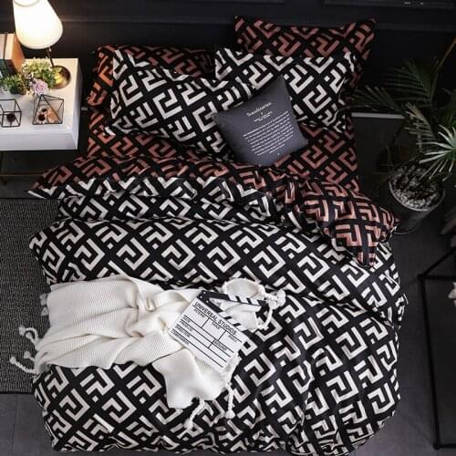Luxury Black Bedding Set Queen King SIngle Full Size Polyester Bed Linen Duvet Cover Set Modern Plaid With Pillowcase