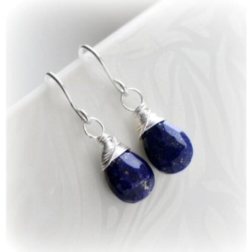 Lapis Lazuli Earrings Sterling Silver, Small Lapis Earrings, Navy Blue Earrings