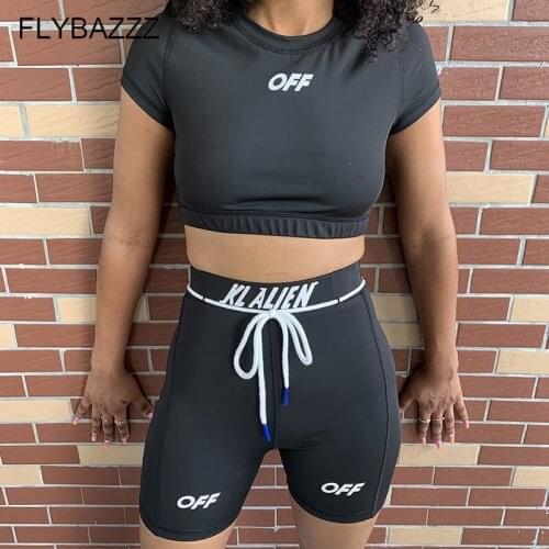 High Street Fitness Casual Tracksuit Women T Shirts And High Waist Biker Shorts 2 Piece Yoga Set Skinny Elastic Womens Outfits