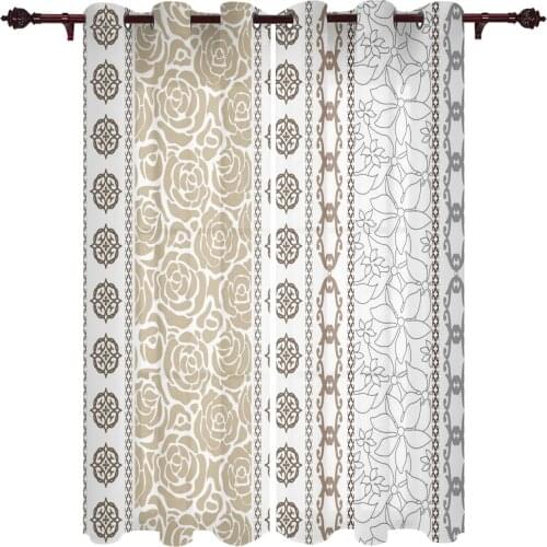Rose Pattern Line Art Kitchen Curtain Kids Bedroom Living Room Balcony French Windows Curtain Fabric Pergola Bathroom