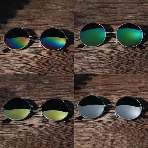 High Quality Fashion Colorful Sunglasses Men And Women Metal Round Sun glasses Mirror Gold Frame
