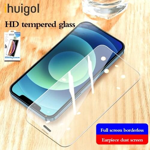 Ihuigol Tempered Glass for iPhone 12 Pro Max mini Screen Protector Full Cover Protective Film Earpiece Dust HD Glass Protector