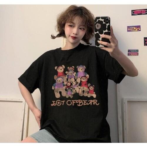 Lovely Cartoon Print T-shirt Woman Spring Summer Short Sleeve Round Neck Tshirt Women Cotton Spandex Women Tops