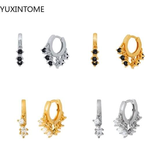 European and American Fashion 925 Sterling Silver Ear Buckle CZ Hoop Earrings for Women White/black Color Zircon Earring