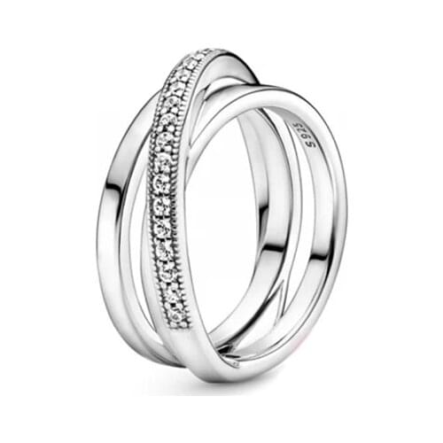 100% 925 Sterling Silver Rings for Women Crossover Pavé Triple Band Ring Original Jewelry Wedding Party Gift Bague 2021 New