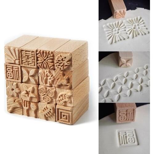 1PC Pottery Art Wood Texture Seal Solid Wood Cartoon Moon Cake Printing DIY Creative Tool Clay Sculpture Printing Engraving