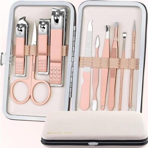 10 pcs Professional manicure tools Rose Gold Manicure Set Nail Cuticle Pusher Clipper Scissor Tweezer Picker Pedicure Tool