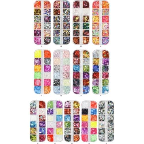 12 Pack Nail Art Glitter Flakes - Butterfly / Heart/Hollow Star Holographic Nail Glitter Flakes Sparkly colorful GLITTER Flakes