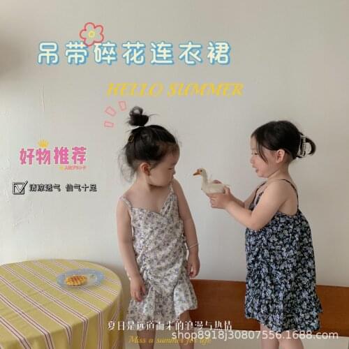 2021 news summer Baby Girls kids Cutout Cotton Printed suspender dress Cute Children kids Clothes