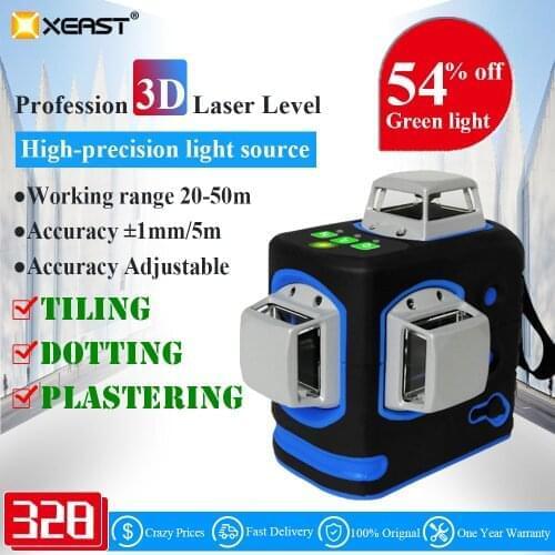 2020 XEAST 3D Laser Levels 12 Lines Cross Level Self Leveling Outdoor 360 Rotary green Laser with Magnetic ladder bracket