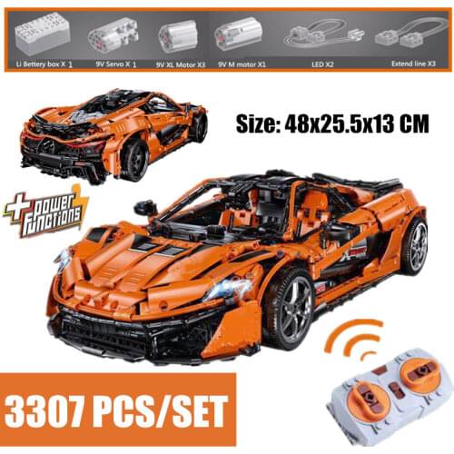 New Technical 3307PCS RC Motor Power Function Orange Super Racing Car City Model Building Blocks Bricks Toy Diy Gift Kid
