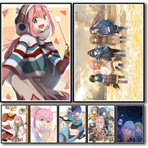 50 Designs Anime Yuru Camp Whitepaper Poster Artwork Fancy Wall Sticker for Coffee House Bar