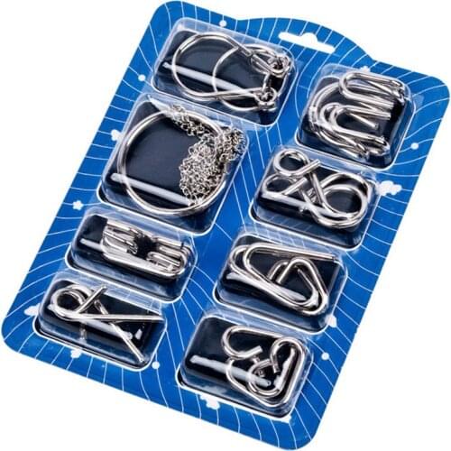 8PCS/Set Different Pattern Metal Wire Puzzle Interesting IQ Mind Brain Teaser Puzzles Game for Adults Kids Educational Toys