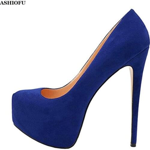 ASHIOFU Handmade Womens High Heel Platform Pumps Round-toe Sexy Platform Office Party Shoes Evening Fashion Court Shoes 5-colors