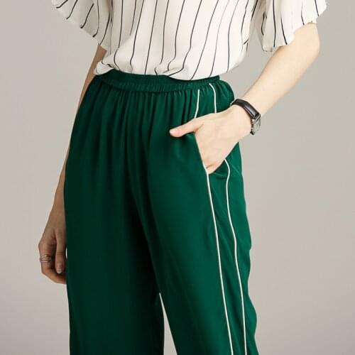 100% Mulberry Silk Casual Pants Plus Size Loose Women Summer Real Silk Full Pant M L XL FREE SHIPPING
