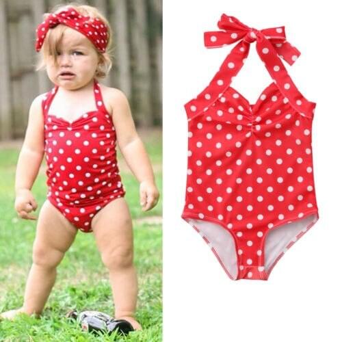 Newborn Baby Girls Polka Dot Halter Swimsuit Kids Swimwear Swimming One-piece Bikini Swim Clothes