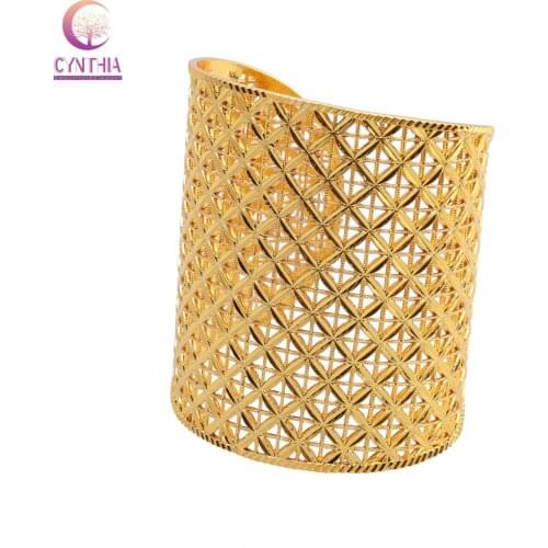 CYNTHIA ALuxury Algerian Bridal Hand Bangles Hollow Design Gold Color Bracelets for Women Cuff Bracelets Ethnic Jewelry