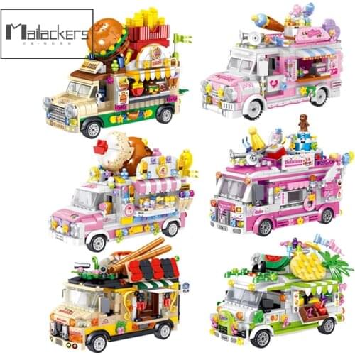 Mailackers Friends For Girl Food Truck Ice Cream Shop Hamburger Store City Street View Building Blocks Mini Friendship Car Toys