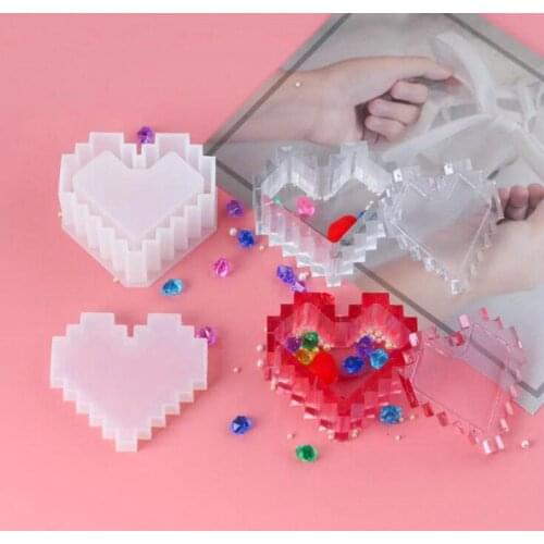 DIY Pixel Heart Decor Storage Box Silicone Mold Jewelry Fillings Accessory Charms Handmade Epoxy Resin Mould Craft Tools