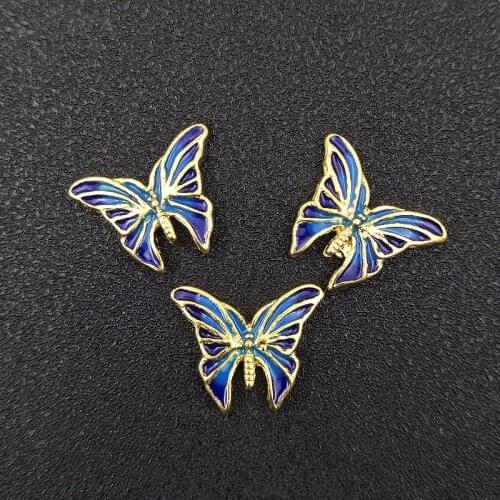 Blue Enamel Butterfly Button DIY Handmade Materials Baby Girls Headband Hats Accessories Garment Decorative Buckle Photo Props