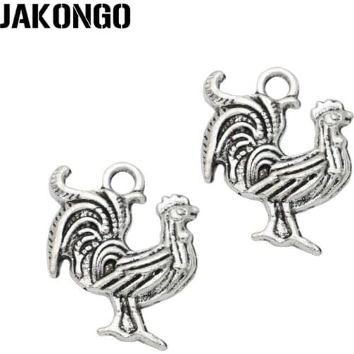 JAKONGO Antique Silver Plated Rooster Charms Pendant for Jewelry Making Earrings Bracelet Accessories DIY 22x17mm 20PCS/lot
