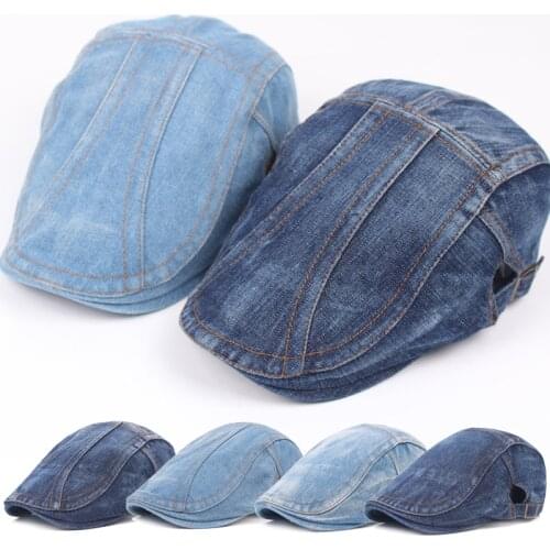 Autumn Jeans Mens Cowboy Beret Hat for Men Women Casual Unisex Vintage Denim Beret Cap Fitted Sun Cabbie Flat Cap Gorras
