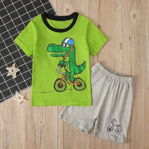 TELOTUNY Kids Baby Boys Short Sleeve Pajamas Set Cartoon Print Cotton T-shirt Tops+Shorts Sleepwear Outfits Summer Home Clothes