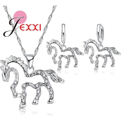 Fashion Horse Jewelry Set High Quality CZ Crystal 925 Sterling Silver Pendant Necklce Earrings Jewelry Sets Free Shipping