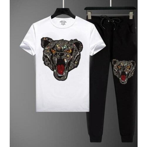 Summer Mens Tracksuit new designer Rhinestones Suit Running Diamond Top Sets 2021 new design men clothes