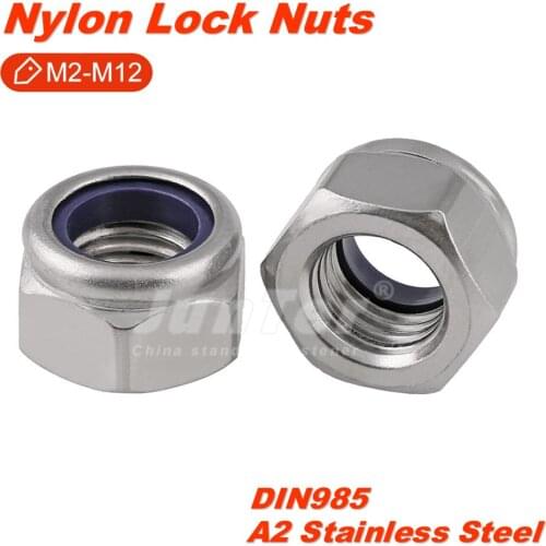M2 M2.5 M3 M4 M5 M6 M8 M10 M12 A2 Stainless Steel Metric Thread Nylon Lock Nuts DIN985