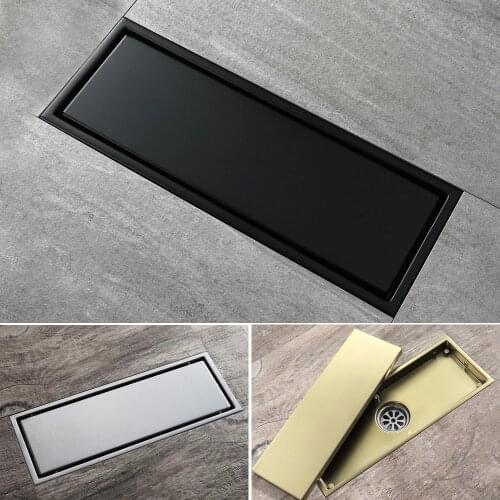 Brushed Gold Floor Drain 304 SUS Floor Conceal Drain Long Linear Drainage Channel Drain For Hotel Bathroom Kitchen Floor Black